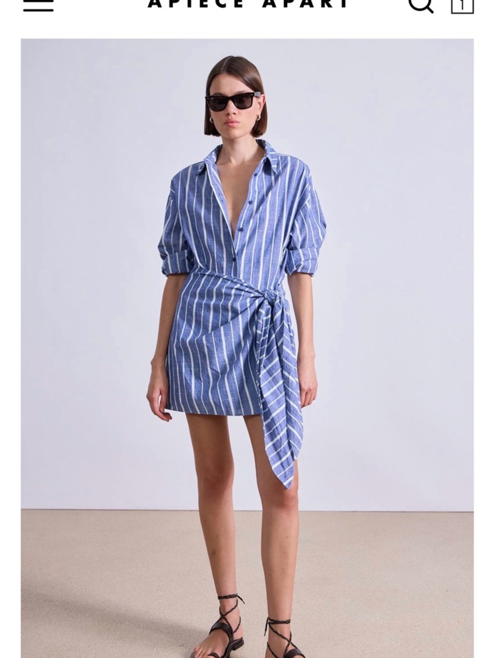 Apiece Apart Chambray Blue Striped Wrap Shirt Dress